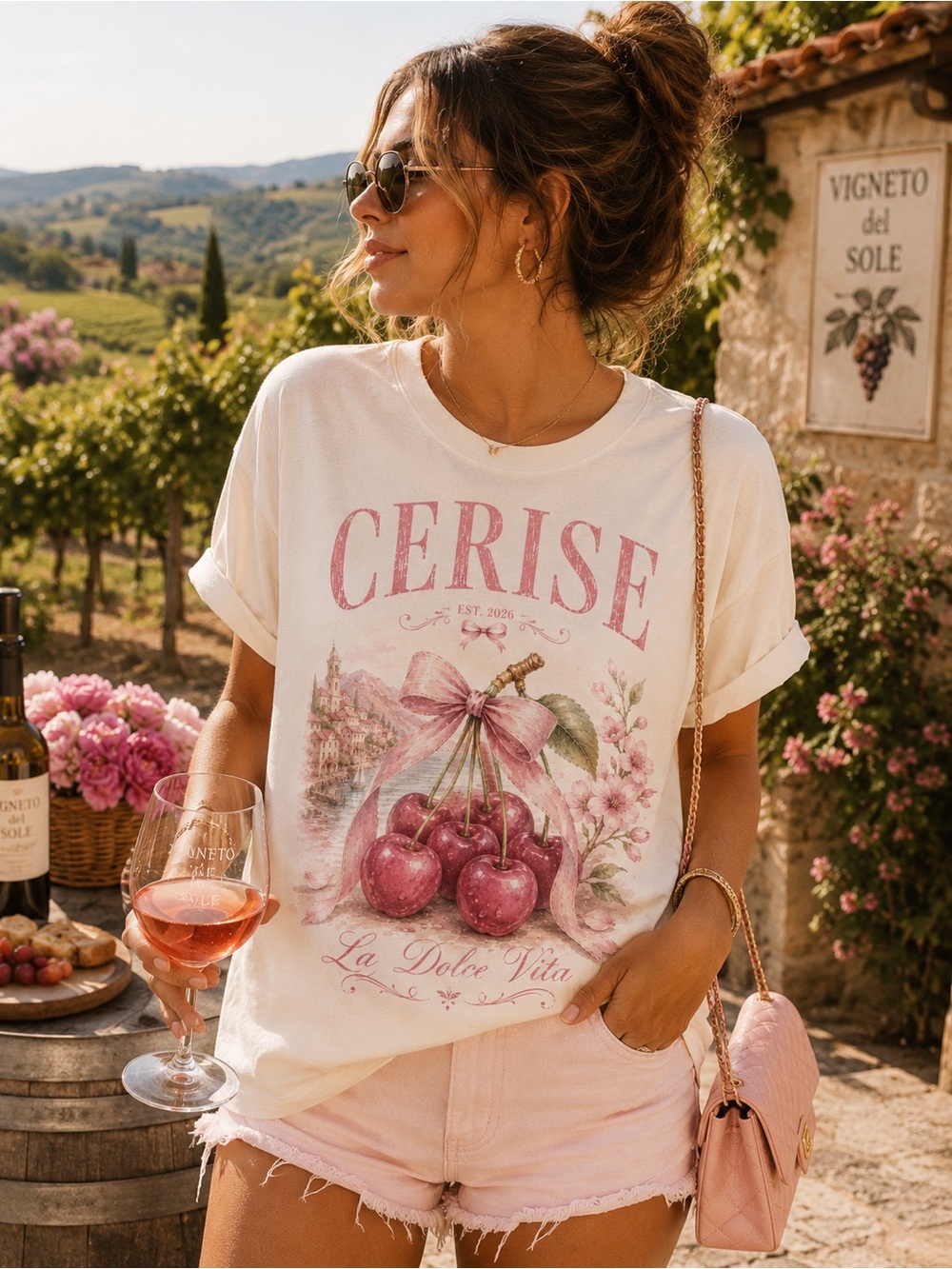 Cerise La Dolce Vita Cream Graphic Tee S-5x
